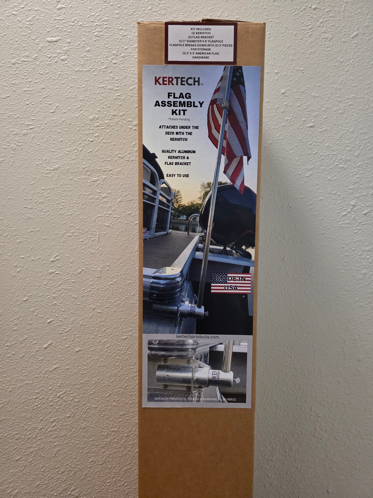 Flagpole assembly for boats. 2x3 American flag included.